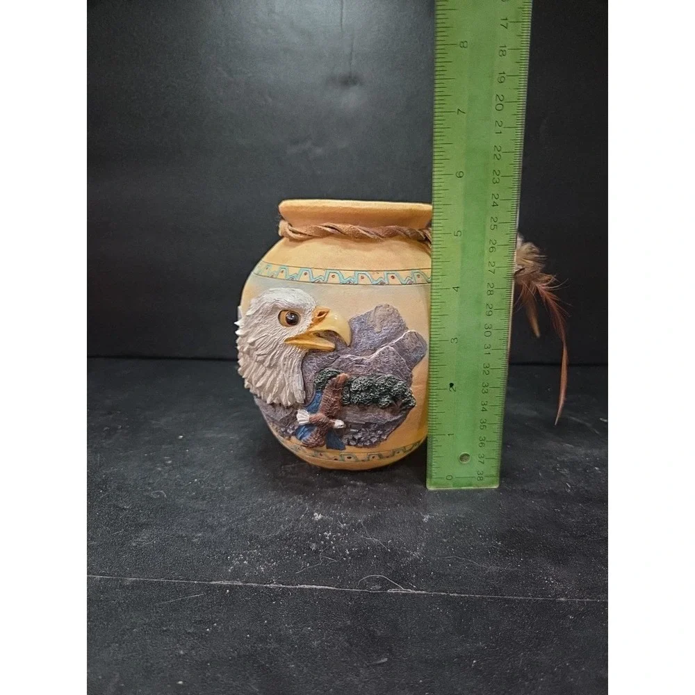 Southwest Lodge Decor Ceramic Vase‎ with 3D Eagle Beads, Rustic River Traders